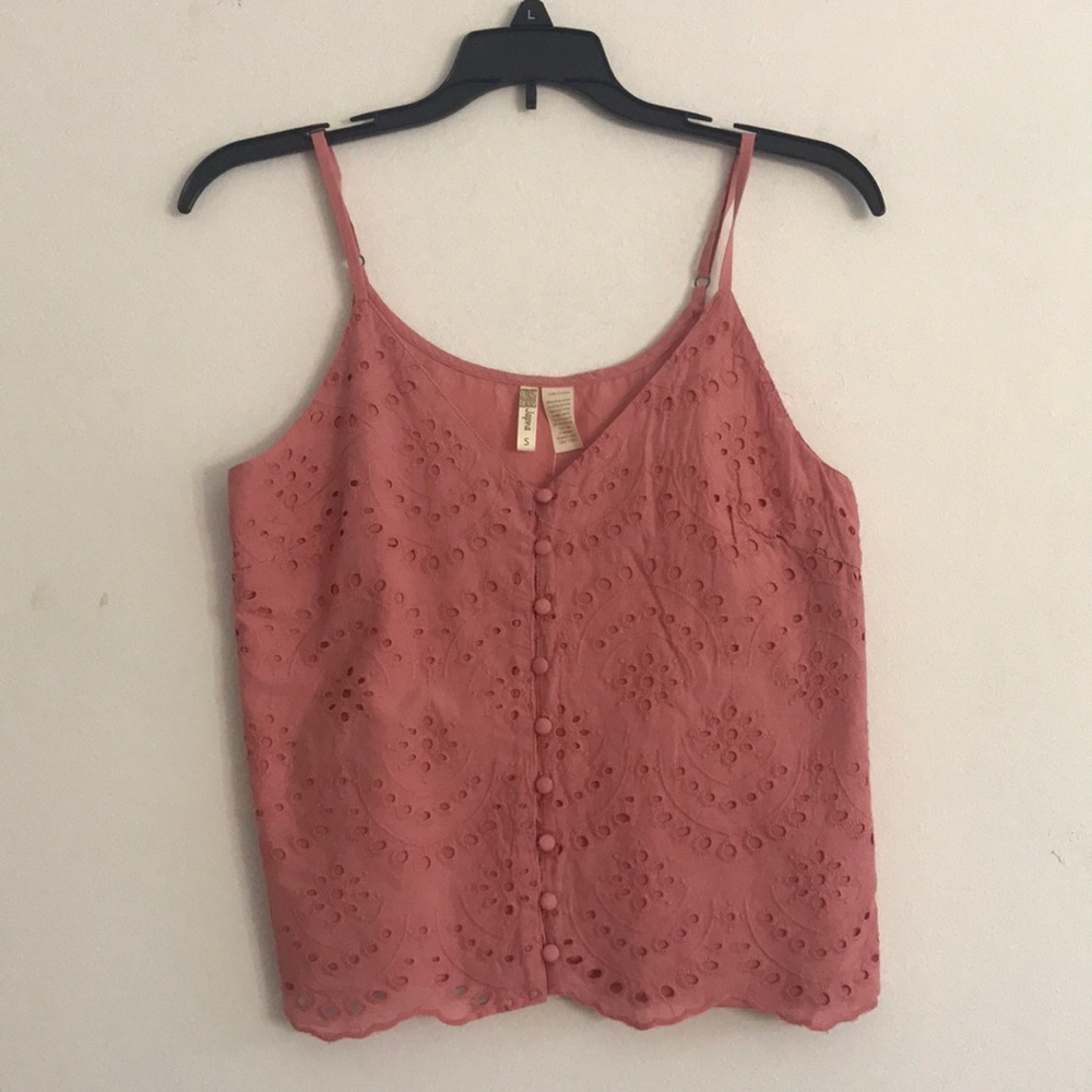(NEW) Salmon, button-down, spaghetti-strap blouse